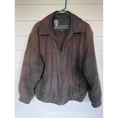 WEATHER REPORT BROWN FAUX SUEDE JACKET - MENâ€™S LARGE