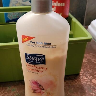 Lot 240: Assortment of Home Cleaning / Bath Supplies w/ Caddy (all above 1/2 full but Hand Soap)