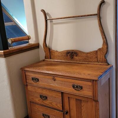 Lot 245: Antique Wash Stand - Dry Sink Cabinet 