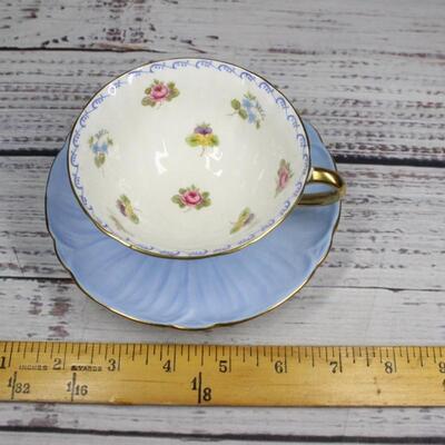 Shelley Blue with Flower Motifs Teacup & Saucer English Bone China 