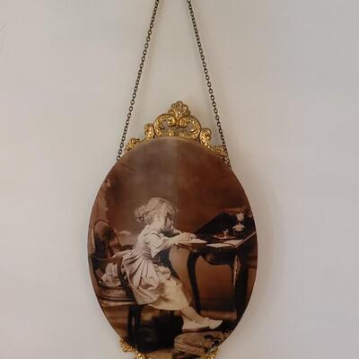 Lot 261: Antique Framed Picture of Girl at Secretary