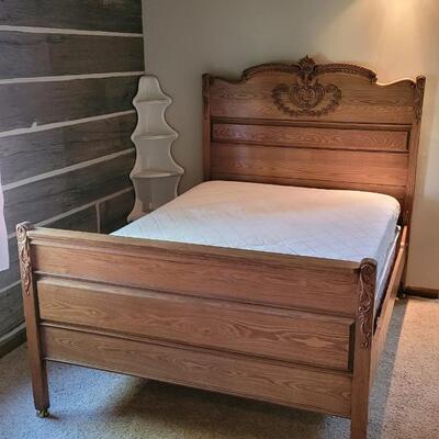 Lot 263: Antique Full Size Wooden Carved Bed