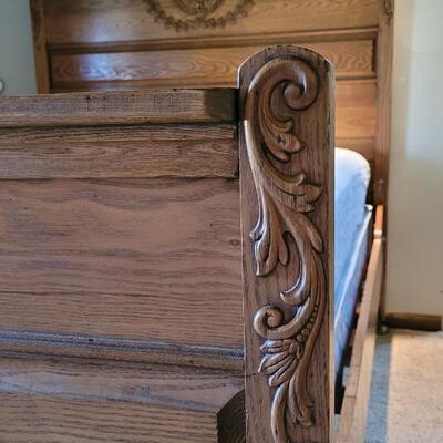 Lot 263: Antique Full Size Wooden Carved Bed