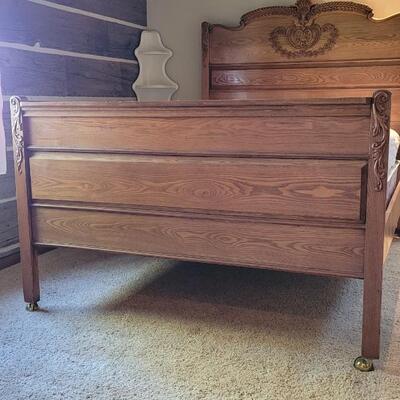 Lot 263: Antique Full Size Wooden Carved Bed