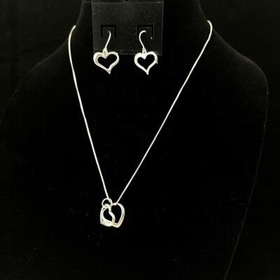 #408 - 925 Double Heart Pendant with 20” Sterling Box Chain and Heart Hoop Earrings