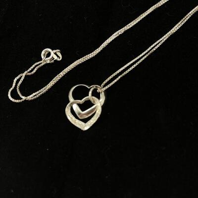 #408 - 925 Double Heart Pendant with 20” Sterling Box Chain and Heart Hoop Earrings