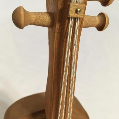 VINTAGE Wood Violin SCULPTURE STATUE with stand and bow.