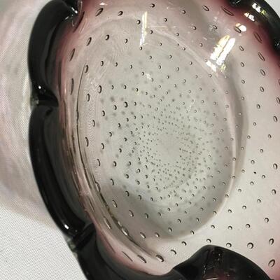 LARGE Amethyst VINTAGE  BLOWN GLASS BOWL  Controlled Bubbles