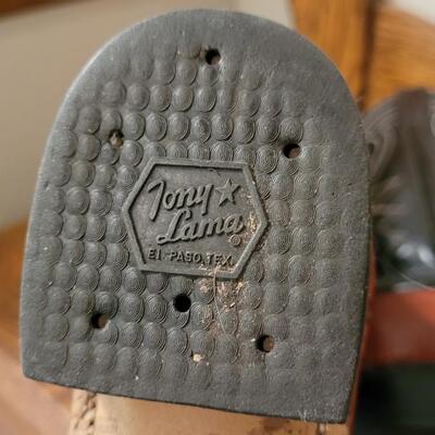 Lot 265: Vintage TONY LAMA Brown and Black Cowboy Boots (Please see Ruler for Size)