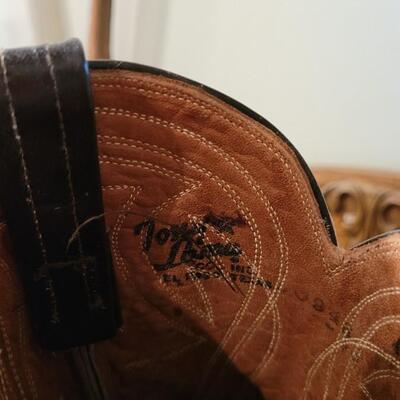 Lot 265: Vintage TONY LAMA Brown and Black Cowboy Boots (Please see Ruler for Size)