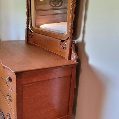 Lot 266: Antique Dresser w/ Mirror 