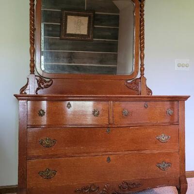 Lot 266: Antique Dresser w/ Mirror 