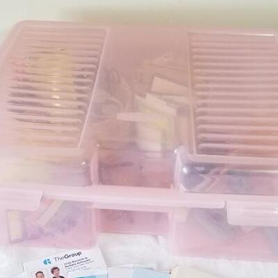 Lot 279: Office Supplies Lot in Pink Plastic Container 