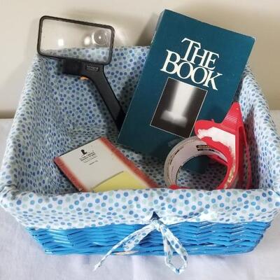 Lot 282: Office Supplies, a Drawer Organizer, Basket and Coffee Cup 