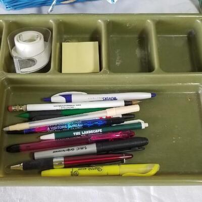 Lot 282: Office Supplies, a Drawer Organizer, Basket and Coffee Cup 