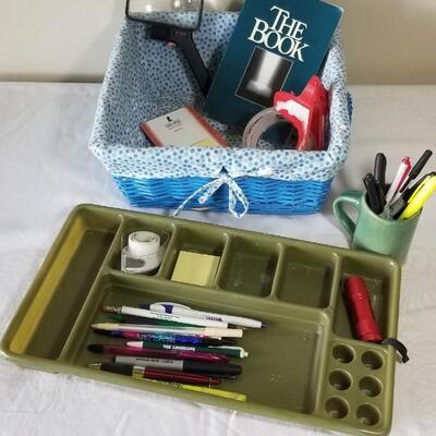 Lot 282: Office Supplies, a Drawer Organizer, Basket and Coffee Cup 