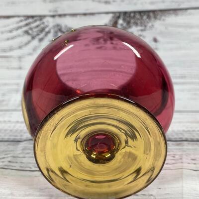 Gold & Red Bohemian Crystal Wine Glass Brandy Snifter