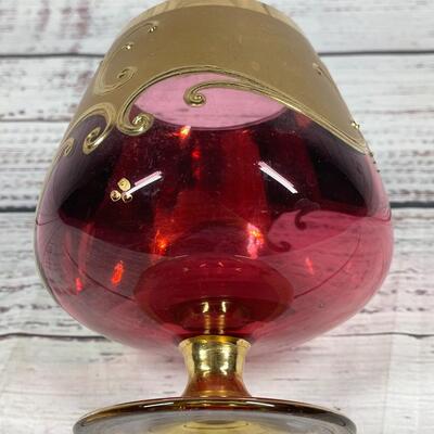 Gold & Red Bohemian Crystal Wine Glass Brandy Snifter