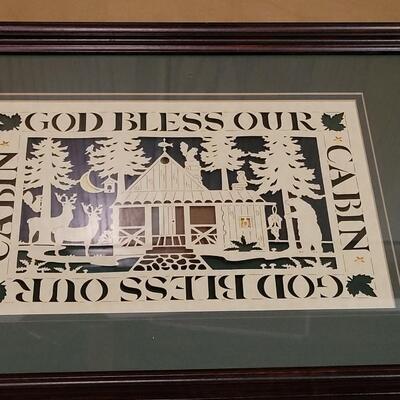 Lot 296: Cindy Jacob's Paper Cutting Cabin Art & Cabin Sign