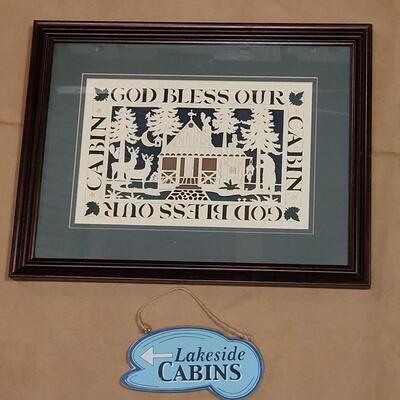 Lot 296: Cindy Jacob's Paper Cutting Cabin Art & Cabin Sign