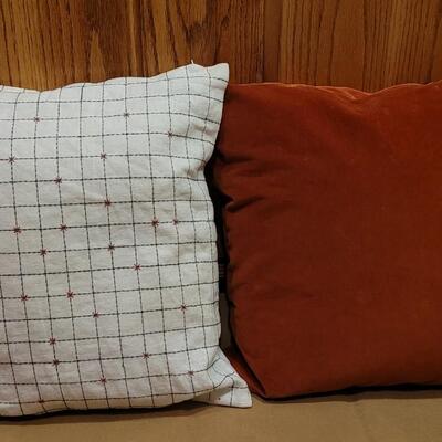 Lot 299: Rust Velvet & Black, White & Rust Pillows 
