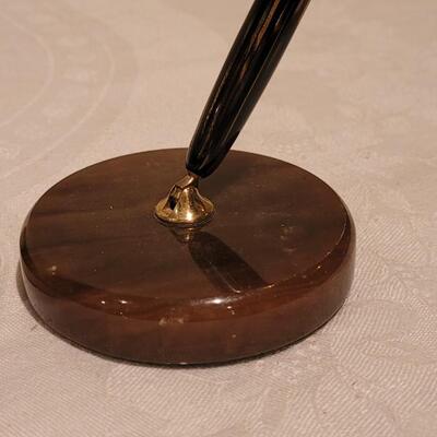 Lot 304: Vintage Wood Handle Magnifier and Marble Pen Holder