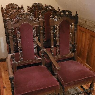 Lot 307: (6) Spanish Revival Dining Chairs (2 Captain Chairs)