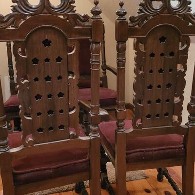 Lot 307: (6) Spanish Revival Dining Chairs (2 Captain Chairs)