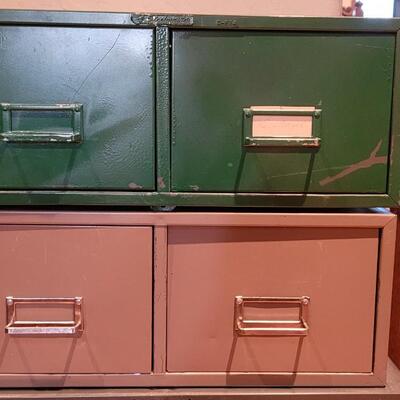 Lot 311: Green and Tan Desk Top File Cabinets