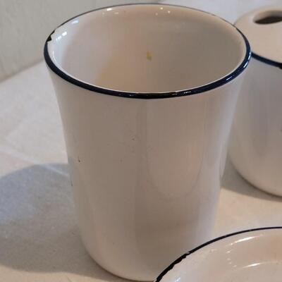 Lot 315: White with Blue Rim Bathroom Accessories Lot