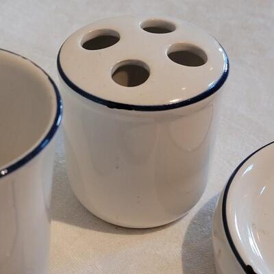 Lot 315: White with Blue Rim Bathroom Accessories Lot