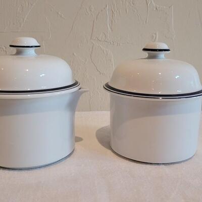 Lot 318: Dansk White with Blue Stripes Creamer & Sugar Bowl
