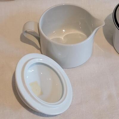 Lot 318: Dansk White with Blue Stripes Creamer & Sugar Bowl