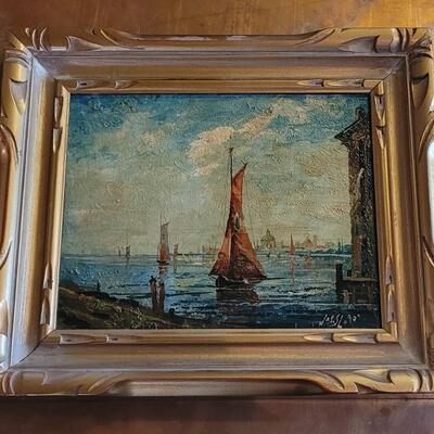 Lot 339: Oil Painting of Boat with Orange Sail by Joseph Sloman (b. 1883)