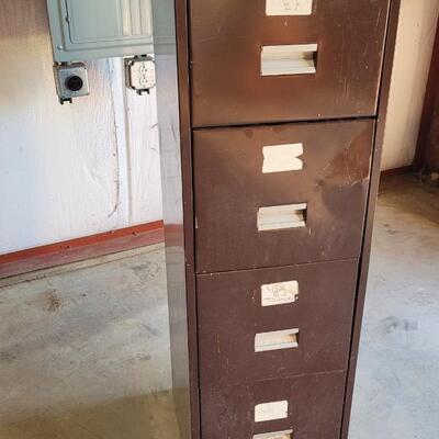 Lot 345: Brown Metal File Cabinet 52 x 15 x 18
