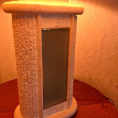 80â€™s style plaster table  lamp with glass panel accent