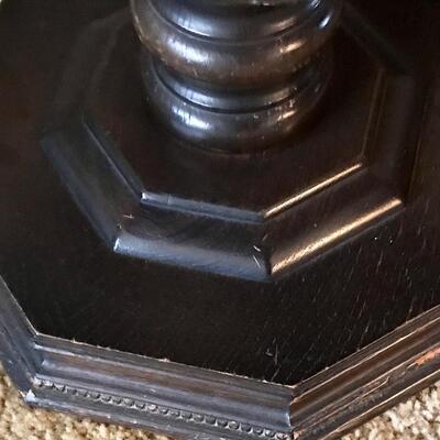 Hexagon end table coffee table Spanish gothic Revival, dark carved wood