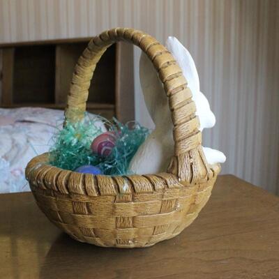 Vintage Easter Bunny in Basket Handmade Florentine Art Studio Pottery 