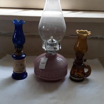 Lot 10 - Vintage Oil Lamps - One big, Two Small
