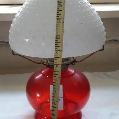 Lot 11- Vintage Red Oil Lamp with Milk glass top