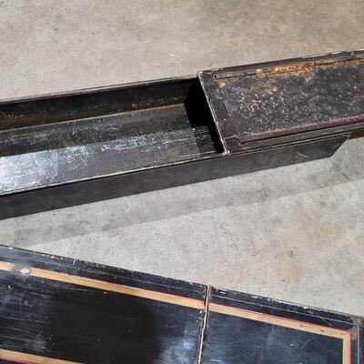 Lot 380: (2) Matching Vintage Metal Safety Deposit Boxes w/ Handles and Lids 5" x 22" x 3"