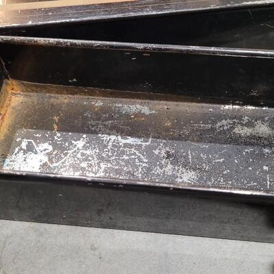 Lot 380: (2) Matching Vintage Metal Safety Deposit Boxes w/ Handles and Lids 5" x 22" x 3"