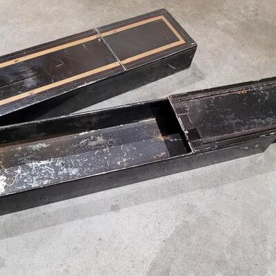 Lot 380: (2) Matching Vintage Metal Safety Deposit Boxes w/ Handles and Lids 5" x 22" x 3"