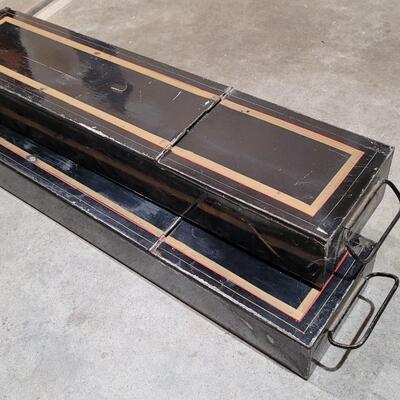 Lot 380: (2) Matching Vintage Metal Safety Deposit Boxes w/ Handles and Lids 5" x 22" x 3"