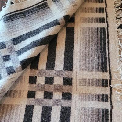 Lot 413: Vintage Wool Blanket Ivory, Black and Grays