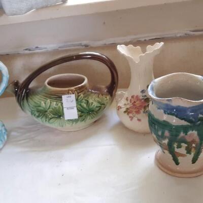 Lot 26 - Pottery Lot - One McCoy (Green pot with brown handle) 