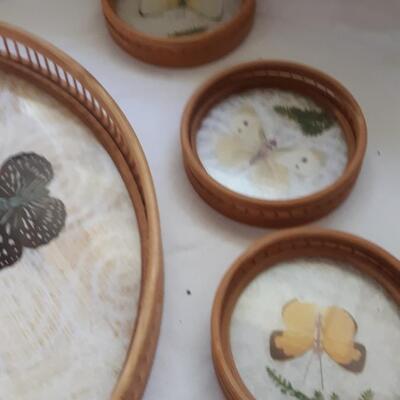 Lot 31 - Vintage Butterfly Tray and Coasters Set
