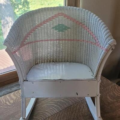 Lot 452: Antique White with Pink & Green Wicker Child's Chairs