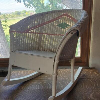 Lot 452: Antique White with Pink & Green Wicker Child's Chairs