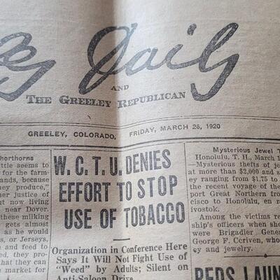 Lot 458: 1920 Greeley Daily and Greeley Republican Newspaper (this one paper)